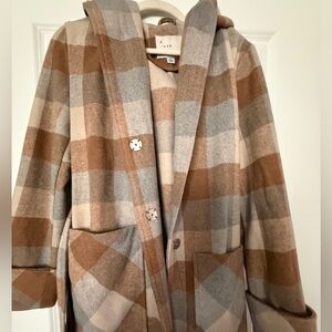a new day Plaid Hooded Pea Coat in Camel, Gray & Cream